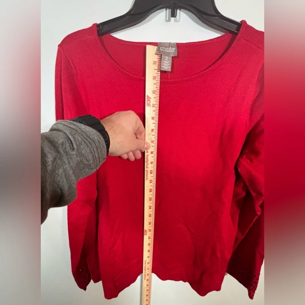 Chico’s Red Embellished Sleeve Sweater Size 2 (L) Long Sleeve Pullover NWT - Picture 7 of 9